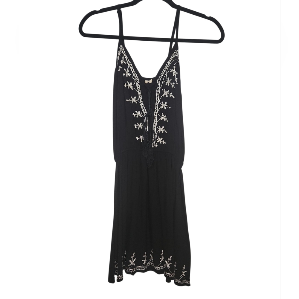 Be Women's Black/White Floral Embroidered Bohemian Mini Dress Size XS